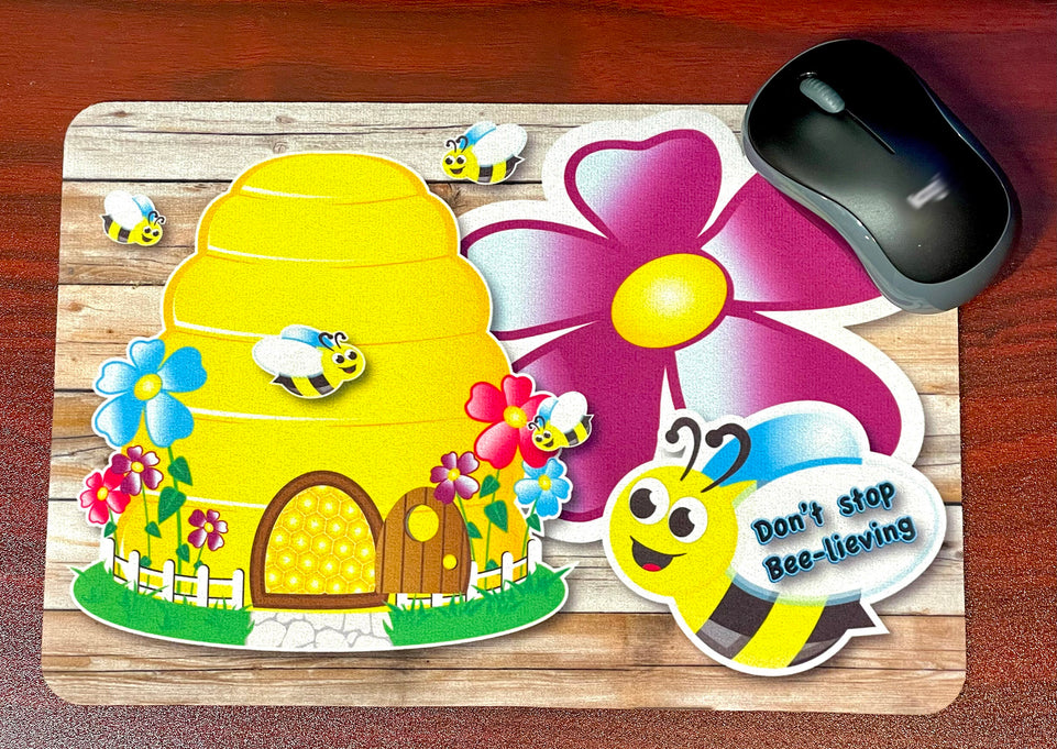 12521 Computer Desk Mats, Set of 3, 1 ea Mouse Pad, 1 ea  Keyboard Wrist Pad, 1 ea Coaster, Bee Your Best, Bee Themed Positive