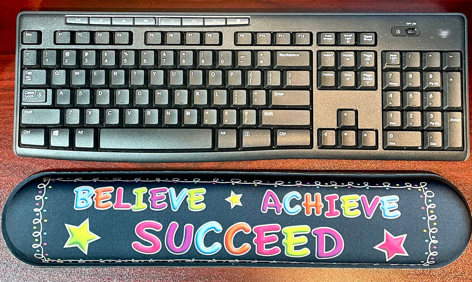 12522 Computer Desk Mats, Set of 3, 1 ea Mouse Pad, 1 ea Keyboard Wrist Pad, 1 ea Coaster, Believe, Achieve, Succeed, Chalk Loops