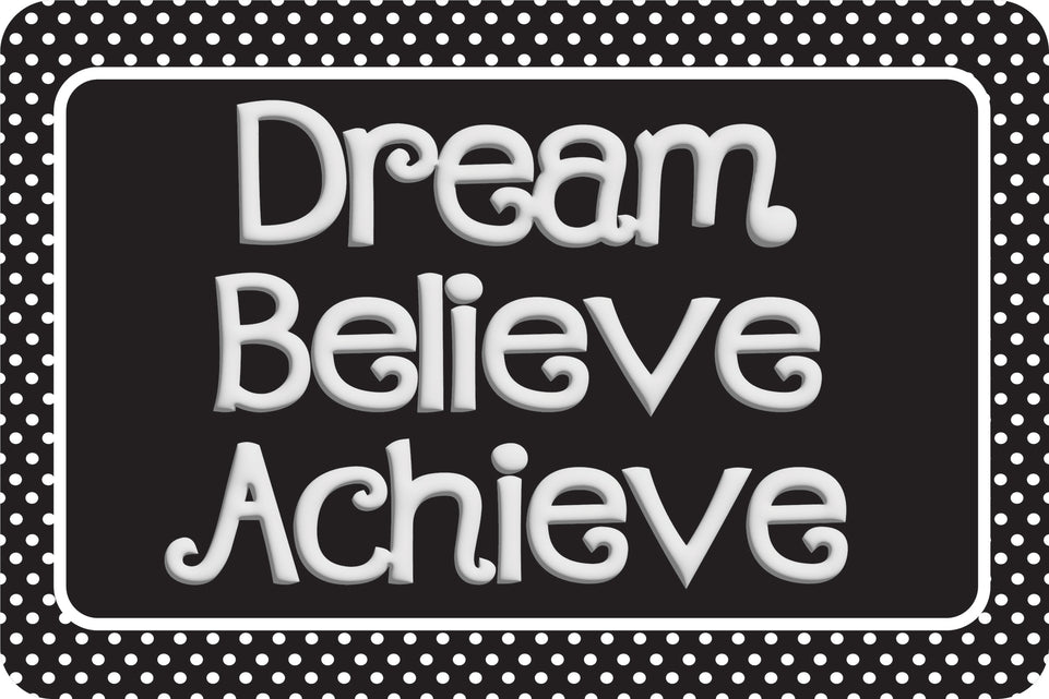 12530 Computer Mouse Pad, 11.75"x 8", Dream, Believe, Achieve, Black with White Dots