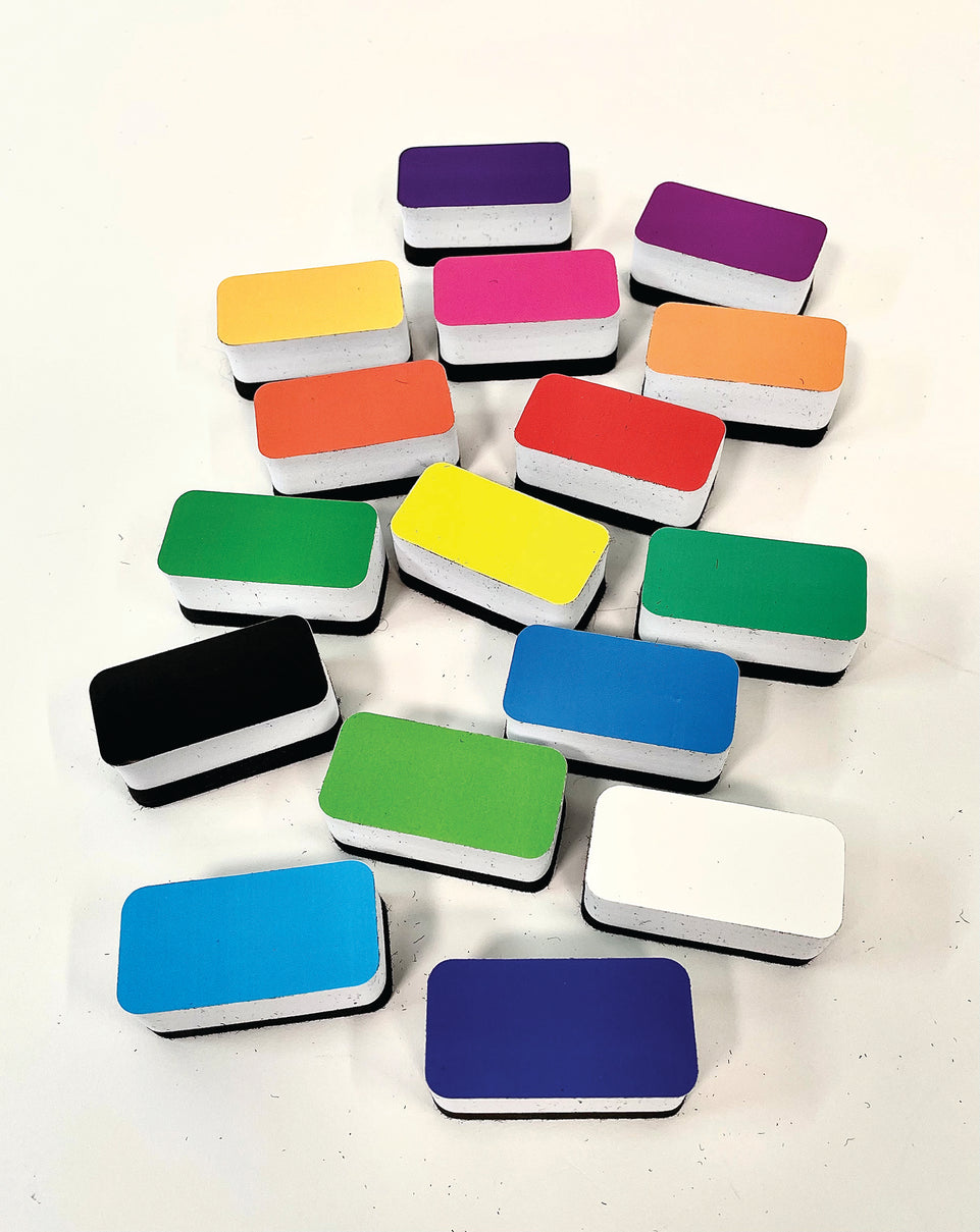 78010 Non-Magnetic Mini Whiteboard Erasers, 16-Pack, Assorted Colors