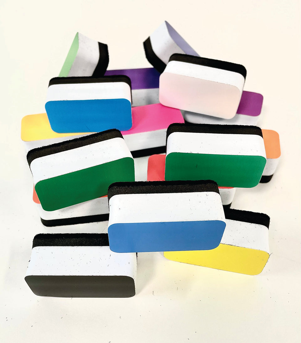 78010 Non-Magnetic Mini Whiteboard Erasers, 16-Pack, Assorted Colors