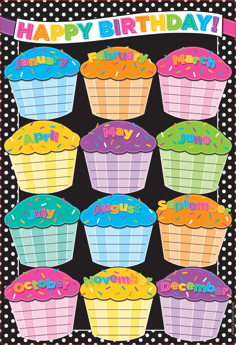 91037, Birthdays, Polka Dots 13" x 19" Smart Poly® Chart