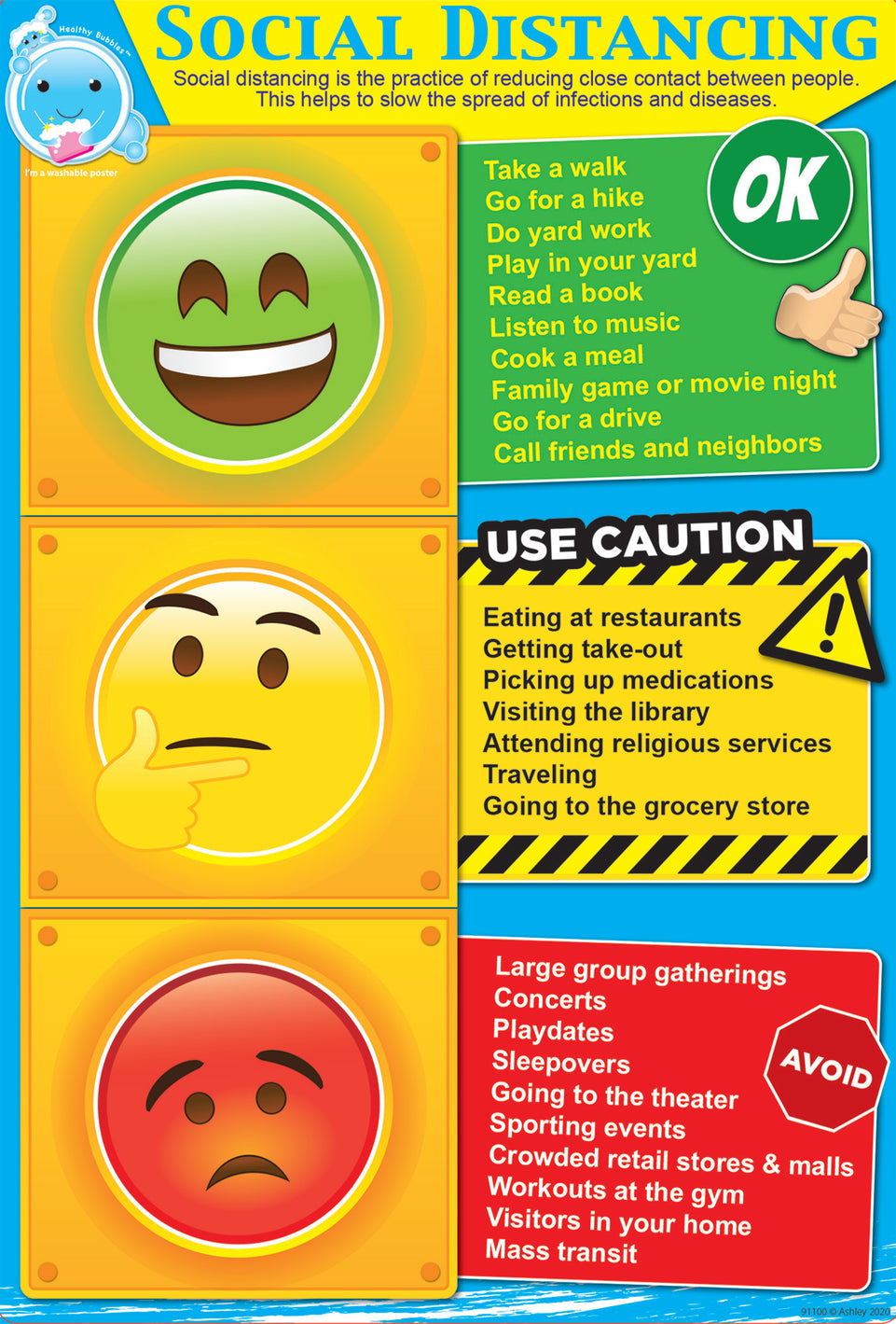 91110 Social Distancing Smart Poly® Chart, 13" x 19", Wash Your Hands