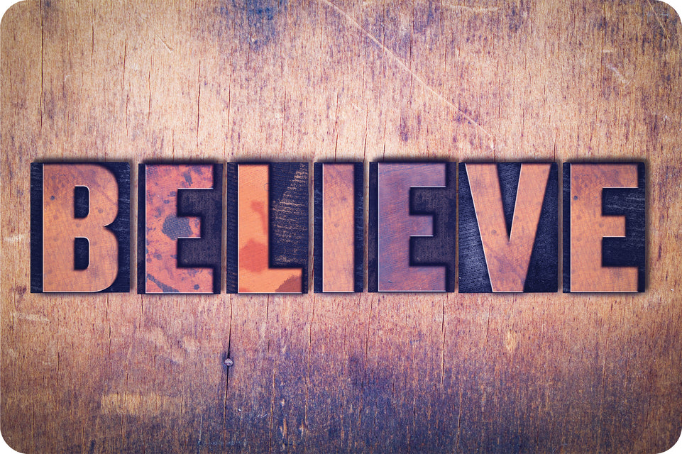 91588 The Original Fun Mat, Welcome Mat, 15.5" x 23.5", Believe Letterpress