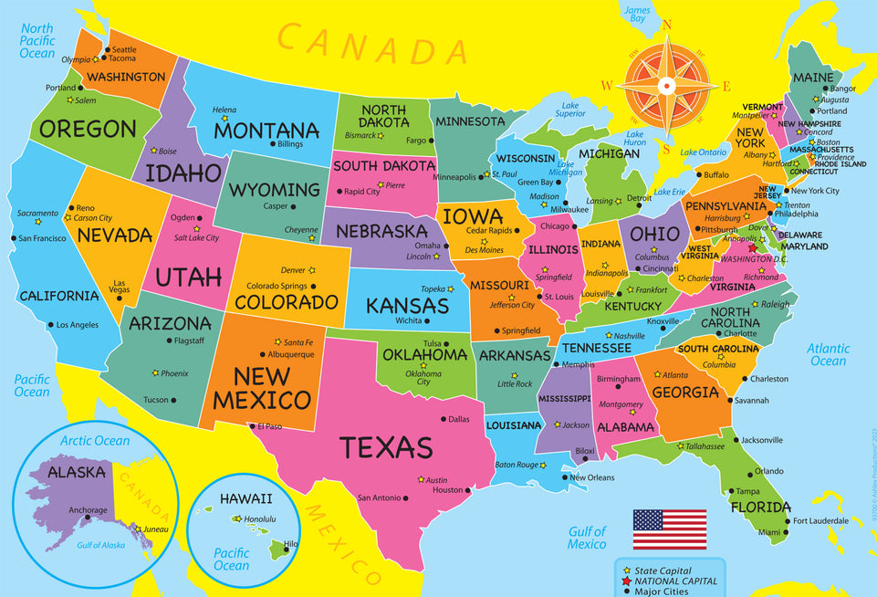 93700 ,USA MAP, Smart Poly Learning Mat, Single Sided, 13" x 19"