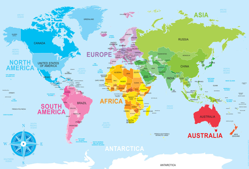 93701 World Map , Smart Poly Learning Mat, Single Sided, 13" x 19"