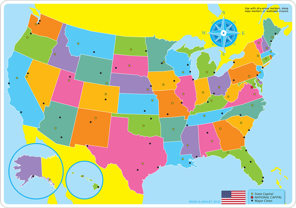 95000 USA Map Basic, Smart Poly Learning Mat, 2 sided, 12" x 17"
