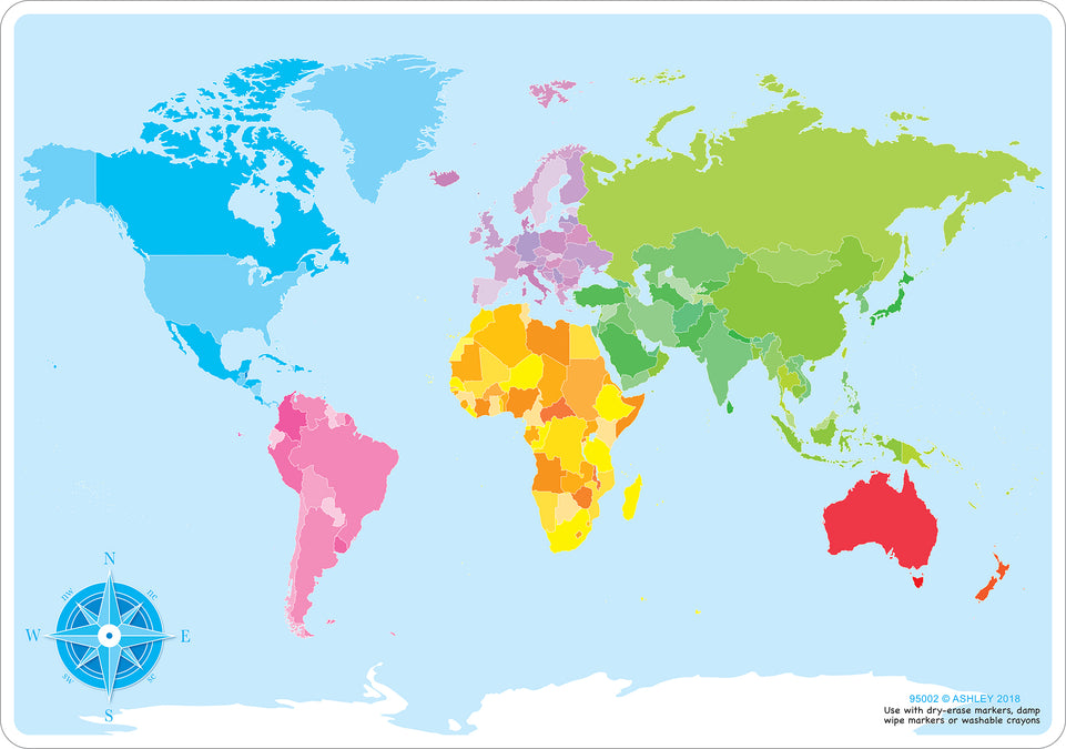95002 World Map Basic, Smart Poly Learning Mat, 2 sided, 12" x 17"