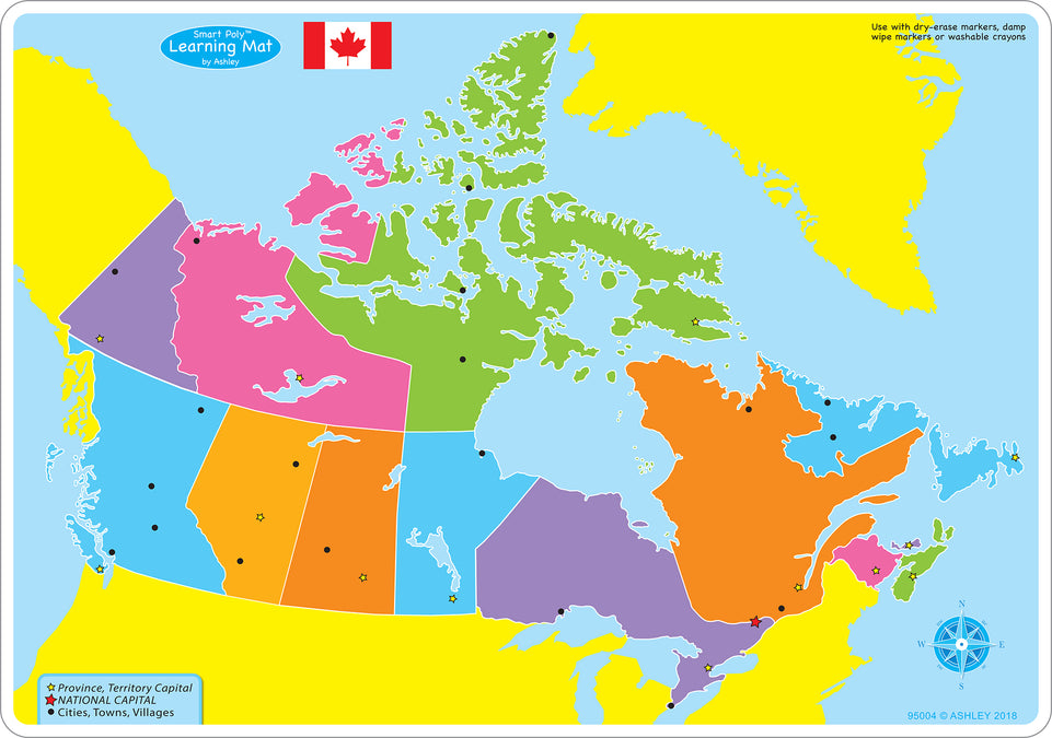 95004 Canada Map Basic, Smart Poly Learning Mat, 2 sided, 12" x 17"