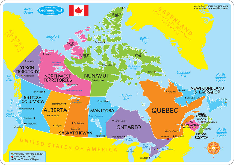 95004 Canada Map Basic, Smart Poly Learning Mat, 2 sided, 12" x 17"