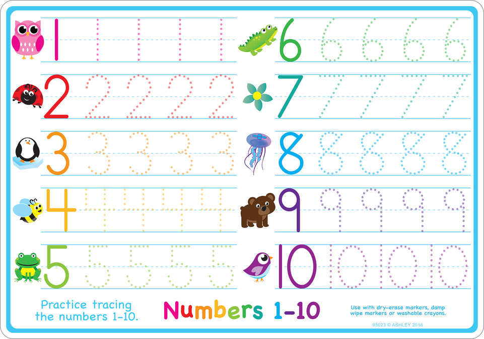95023 Math Numbers 1-10, Smart Poly Learning Mat, 2 sided, 12" x 17"