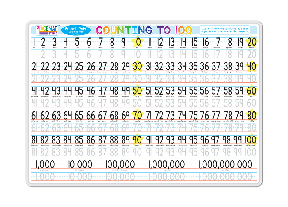 95040 Counting to 100, Smart Poly Learning Mat, 2 sided, 12" x 17"