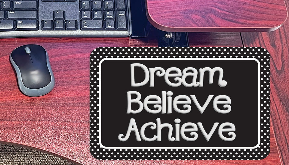 97112 10 PACK, Computer Mouse Pad, 11.75"x 8", Dream, Believe, Achieve, Black with White Dots