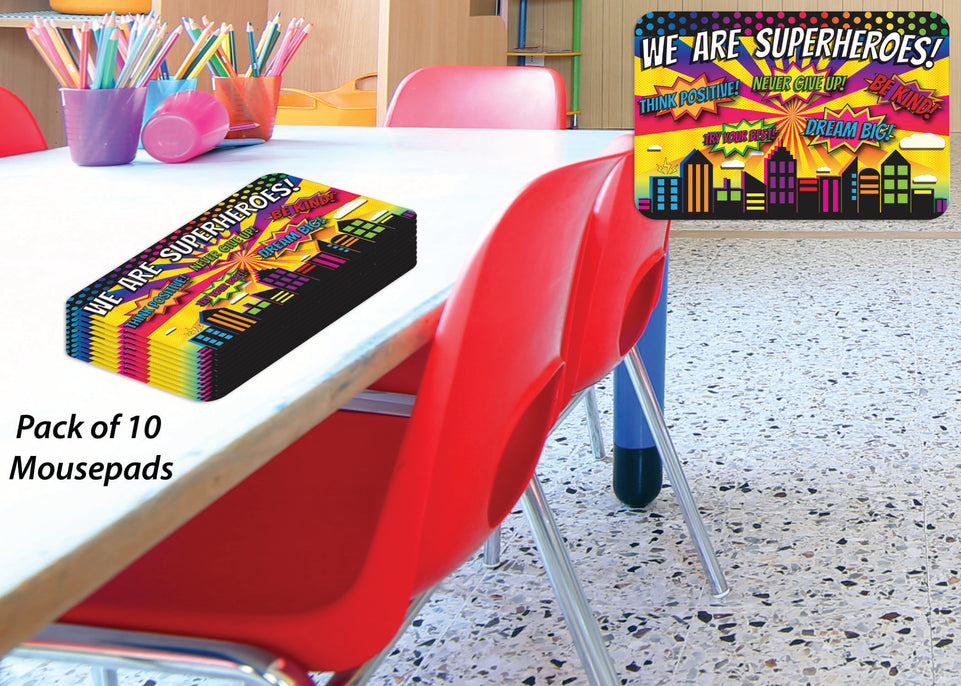 97117 10 PACK, Computer Mouse Pad, 11.75"x 8", Superheroes, Positivity