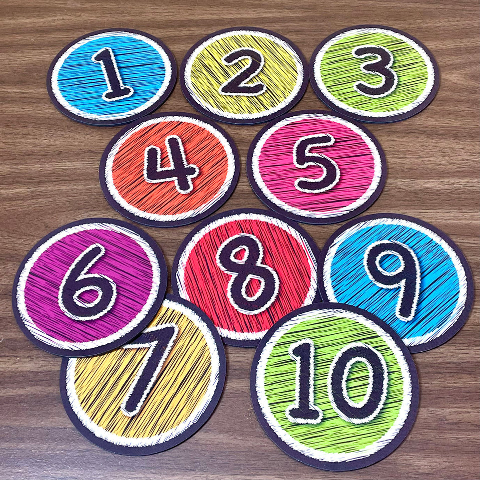 98100 The Original Fun Mat, Sensory Spots™, Sensory Soft Play, 6" Numbers 1-10 ,Chalk Look. 10 Pieces