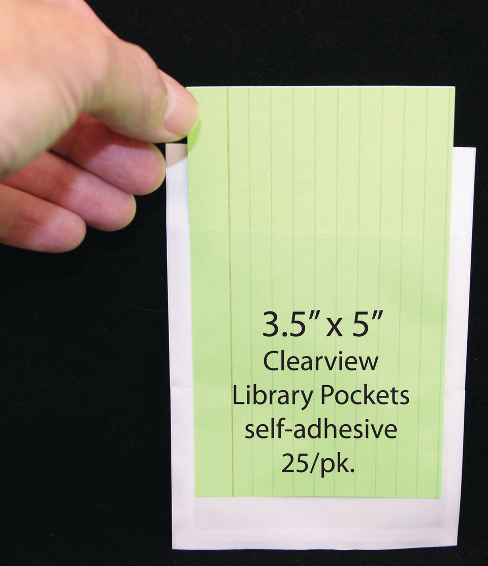 10408, 3.5" X 5" Library Pockets, 25 per pack Clear View Self-Adhesive Pockets, Photo/Index Card