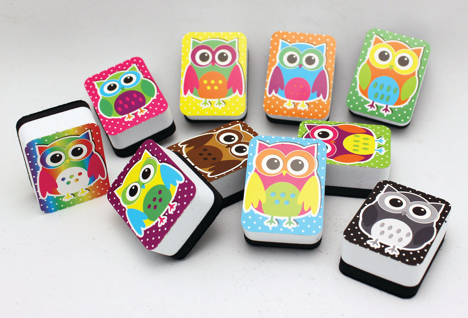 78007 , Owls ,Non-Magnetic Mini Whiteboard Erasers, Pack of 10