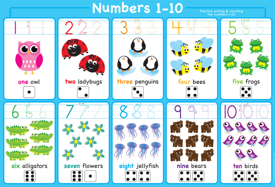 93707 Math Numbers 1-10 , Smart Poly Learning Mat, Single Sided, 13" x 19"