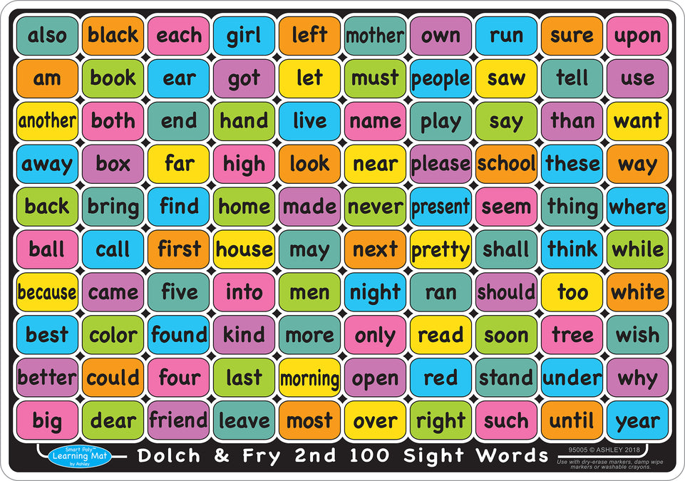 95005 Sight Words English ,Smart Poly Learning Mat, 2 sided, 12" x 17"