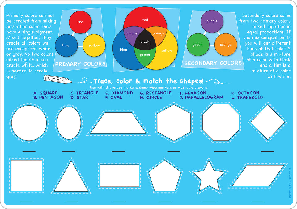 95022 Colors and Shapes, Smart Poly Learning Mat, 2 sided, 12" x 17"