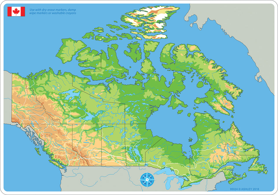 95024 Canada Map Physical, Smart Poly Learning Mat, 2 sided, 12" x 17"