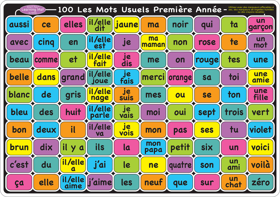 95026 Sight Words French ,Smart Poly Learning Mat, 2 sided, 12" x 17"