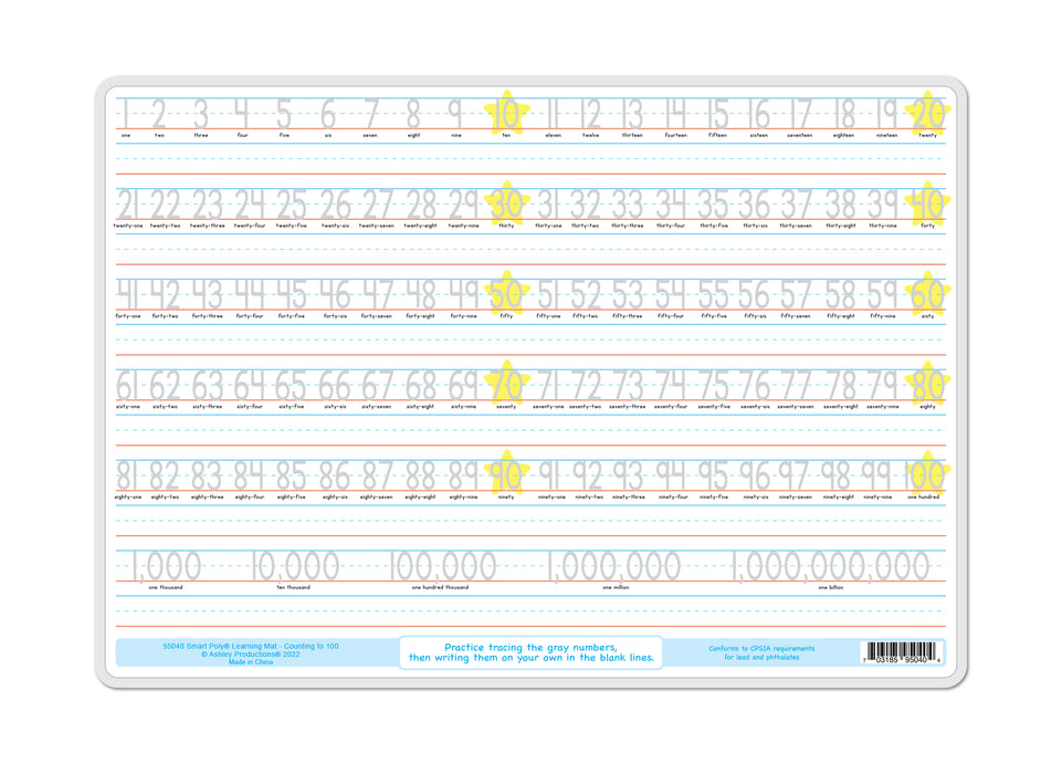 95040 Counting to 100, Smart Poly Learning Mat, 2 sided, 12" x 17"